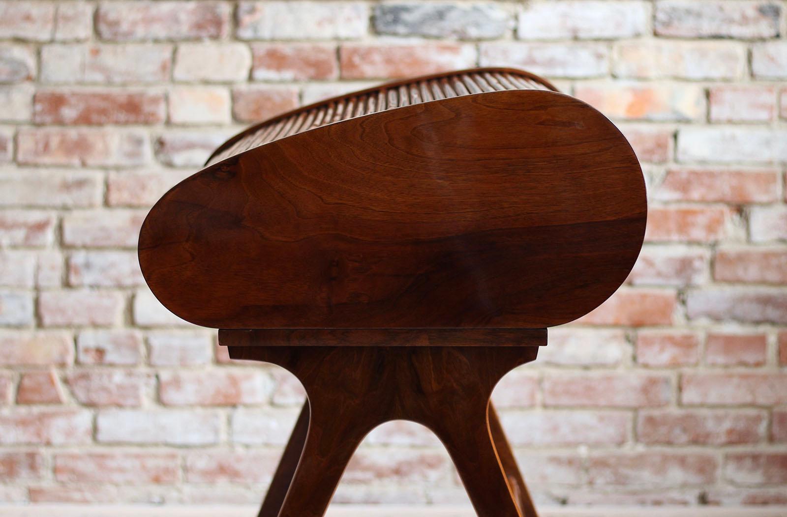Midcentury Desk with Roll-Top, Walnut Veneer, 1950s, Fully Restored 3