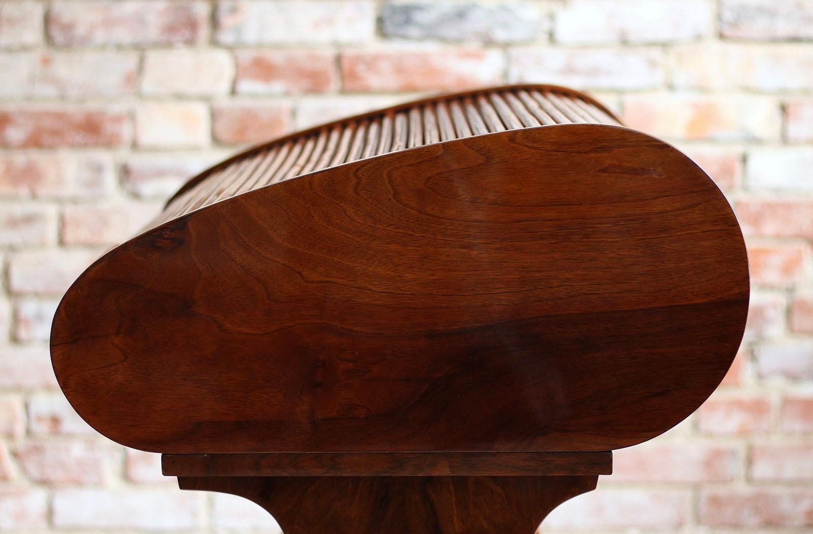 Midcentury Desk with Roll-Top, Walnut Veneer, 1950s, Fully Restored 4