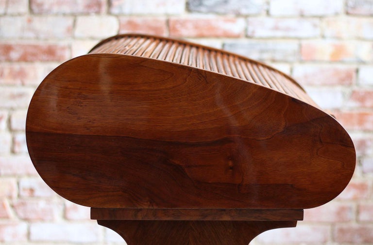 Midcentury Desk with RollTop, Walnut Veneer, 1950s, Fully Restored For