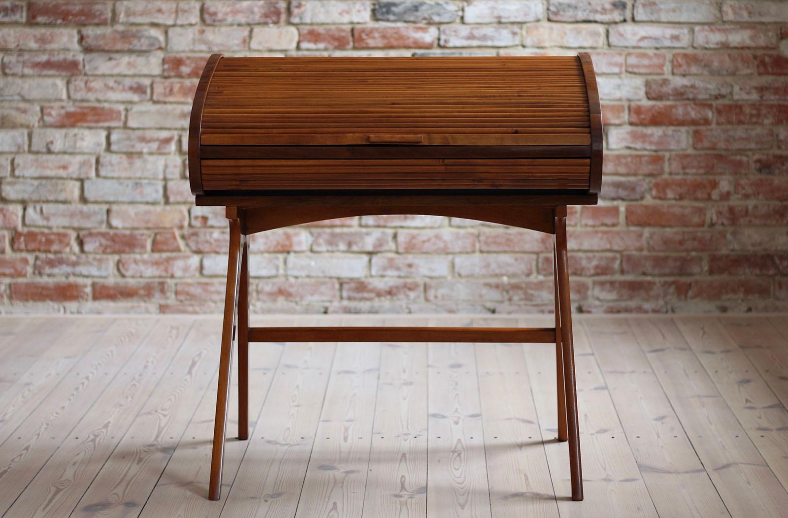 Midcentury Desk with Roll-Top, Walnut Veneer, 1950s, Fully Restored 6