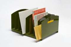 Midcentury Desktop File Holder/ Magazine Rack, Refinished in Olive Green