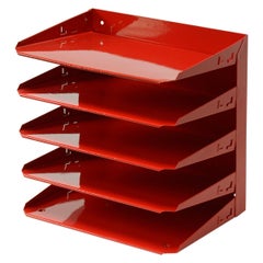 Midcentury Desktop File Holder/ Magazine Rack, Refinished in Ruby Red