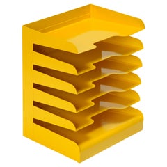 Midcentury Desktop File Holder/ Magazine Rack, Refinished in Yellow Ochre