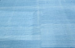 Mid-Century Dhurrie Abstract Blue With Navy Blue Flatweave Cotton Rug