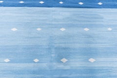 Mid-Century Dhurrie Blue With Navy Blue Flatweave Cotton Carpet