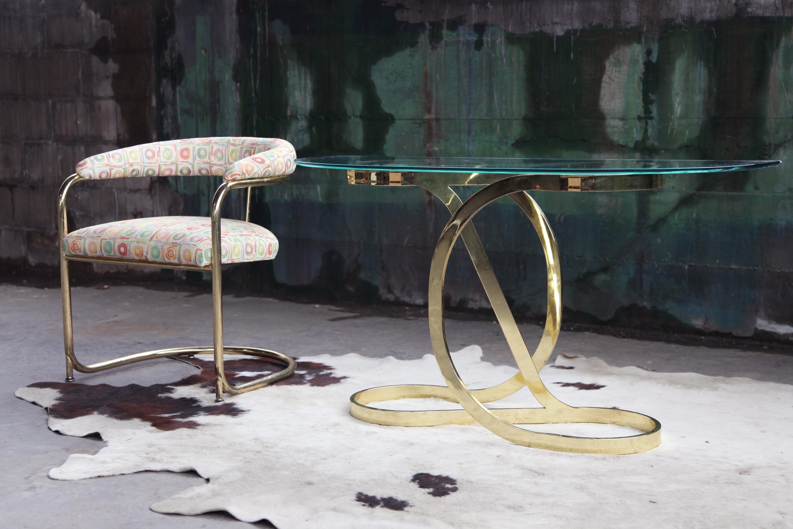 American Midcentury DIA Design Institute of America Brass Ribbon Curved Console Table For Sale