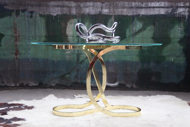 Midcentury DIA Design Institute of America Brass Ribbon Curved Console ...