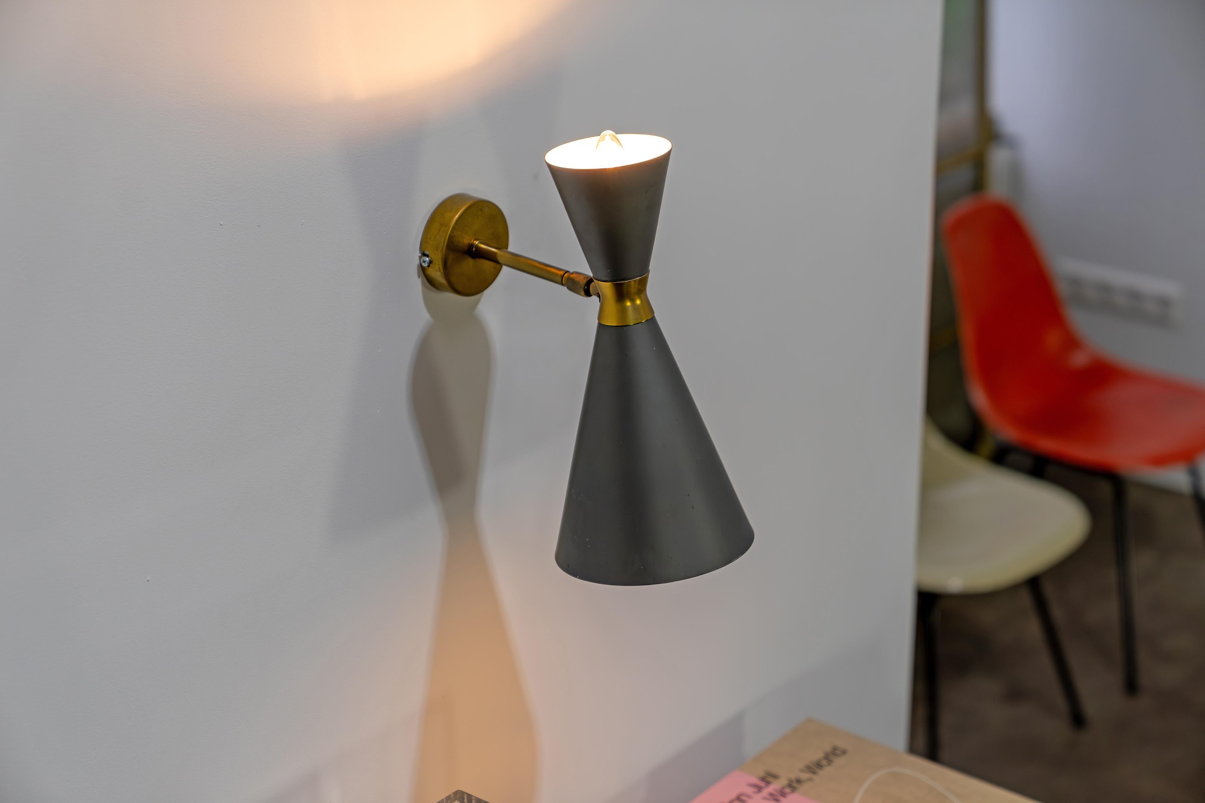 Mid-Century Diabolo Sconce Italy, anthracite Wall Light attr. Stilnovo, 1950s 3