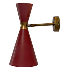 Mid-Century Diabolo Sconce Italien, rot Wandleuchte attr. Stilnovo, 1950er Jahre