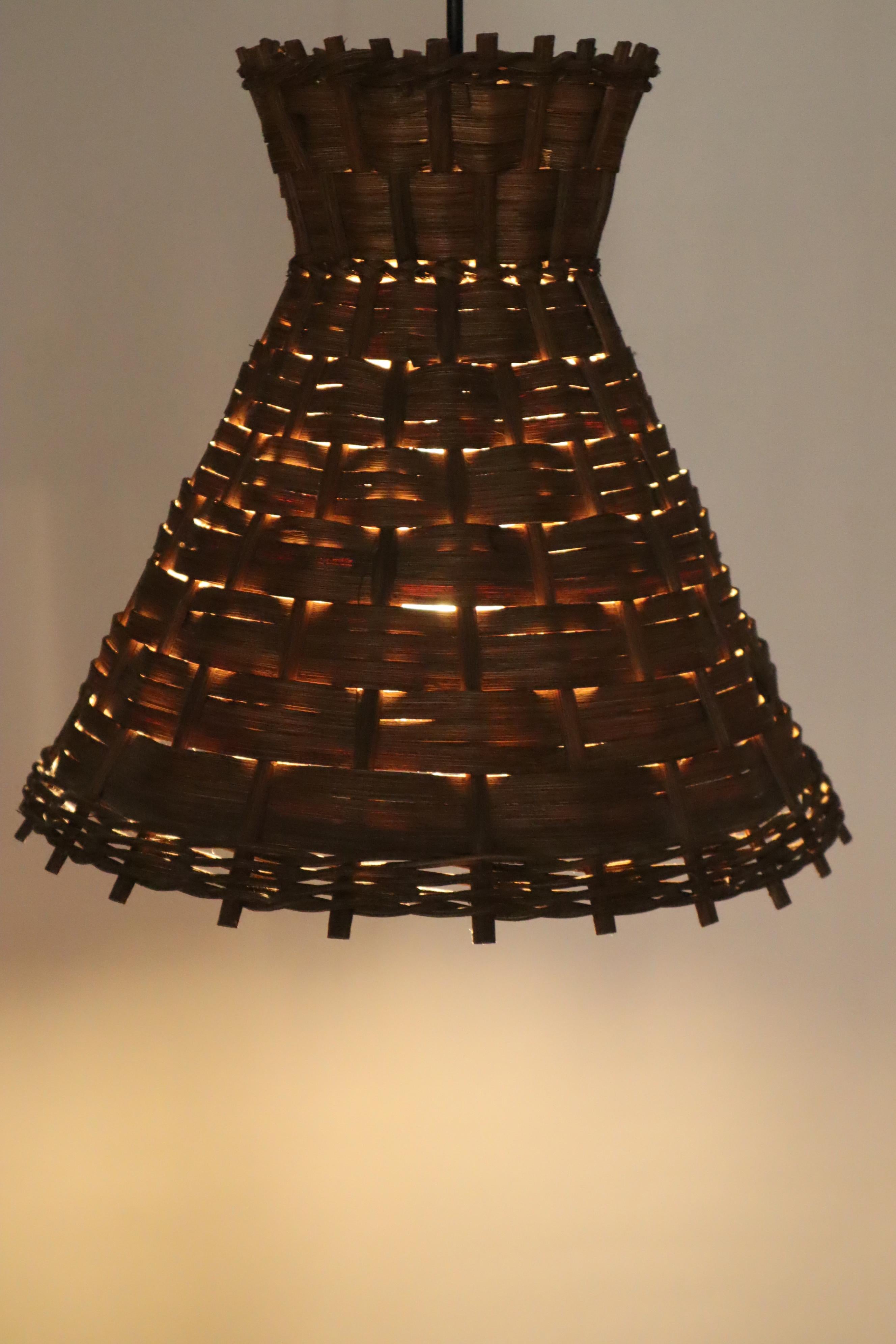 This is a handwoven pendant using willow material and very unique techniques by experienced craftsmen. its a beautiful ceiling pendant that is perfect for almost all styles of homes and it matches so easily with other decoration matrials due to its