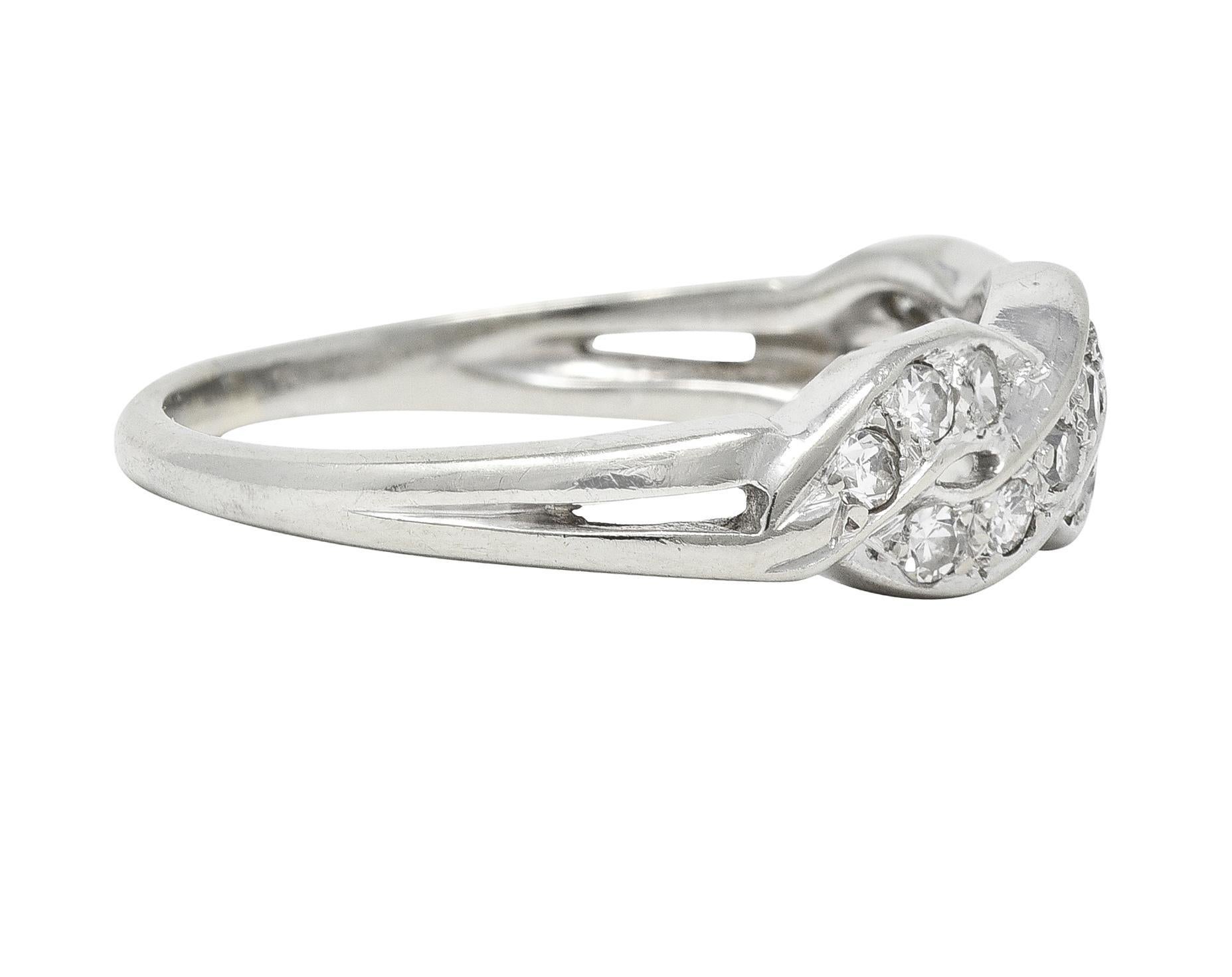 Single Cut Mid-Century Diamond 14 Karat White Gold Vintage Twist Wedding Band Ring
