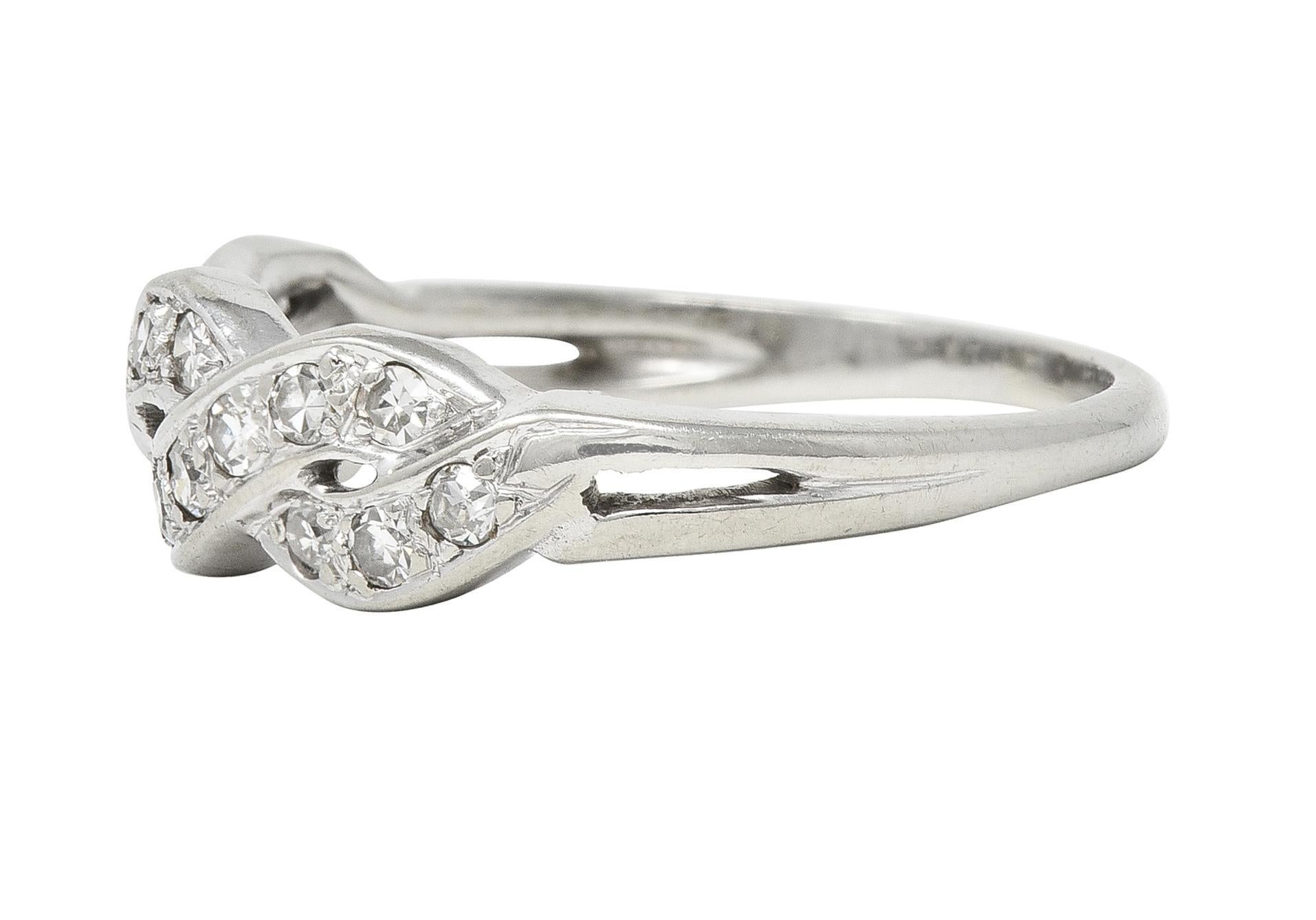 Women's or Men's Mid-Century Diamond 14 Karat White Gold Vintage Twist Wedding Band Ring