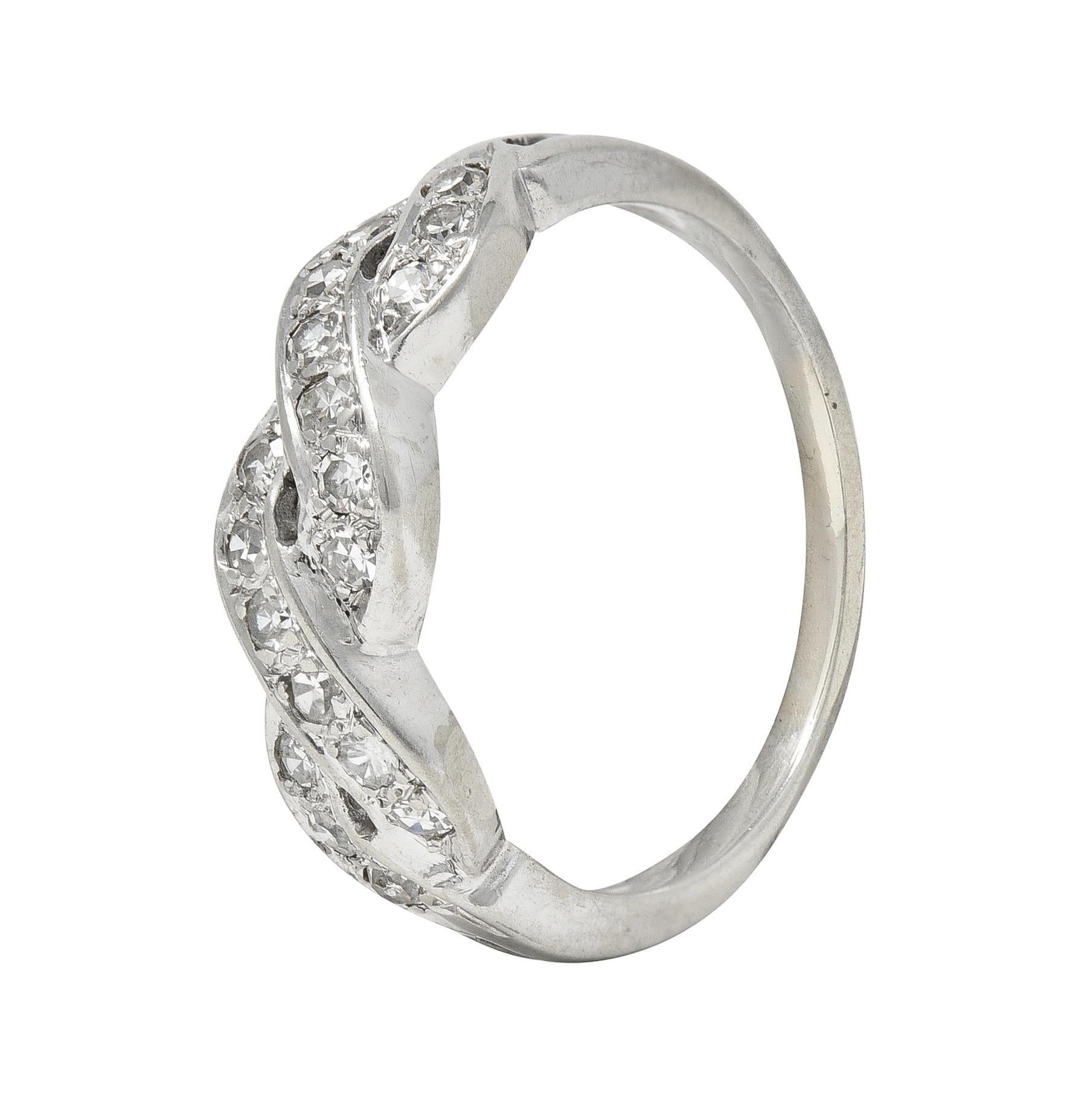 Mid-Century Diamond 14 Karat White Gold Vintage Twist Wedding Band Ring 2