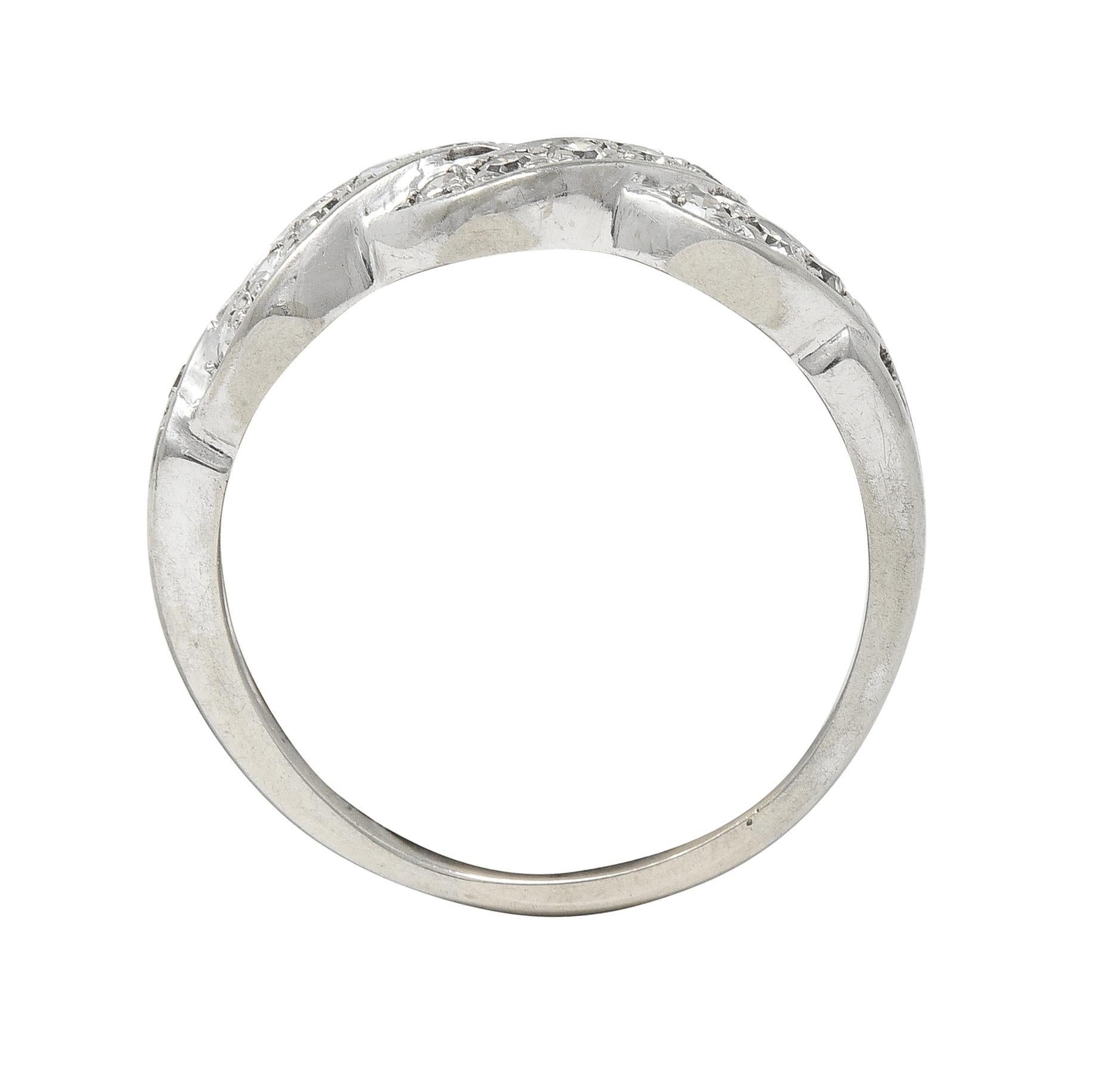 Mid-Century Diamond 14 Karat White Gold Vintage Twist Wedding Band Ring 3