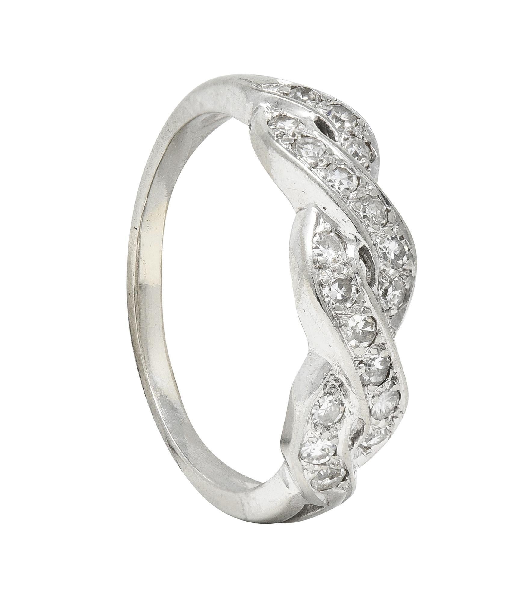 Mid-Century Diamond 14 Karat White Gold Vintage Twist Wedding Band Ring 4