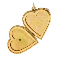 Mid-Century Diamond 14 Karat Yellow Gold Vintage Heart Locket Pendant