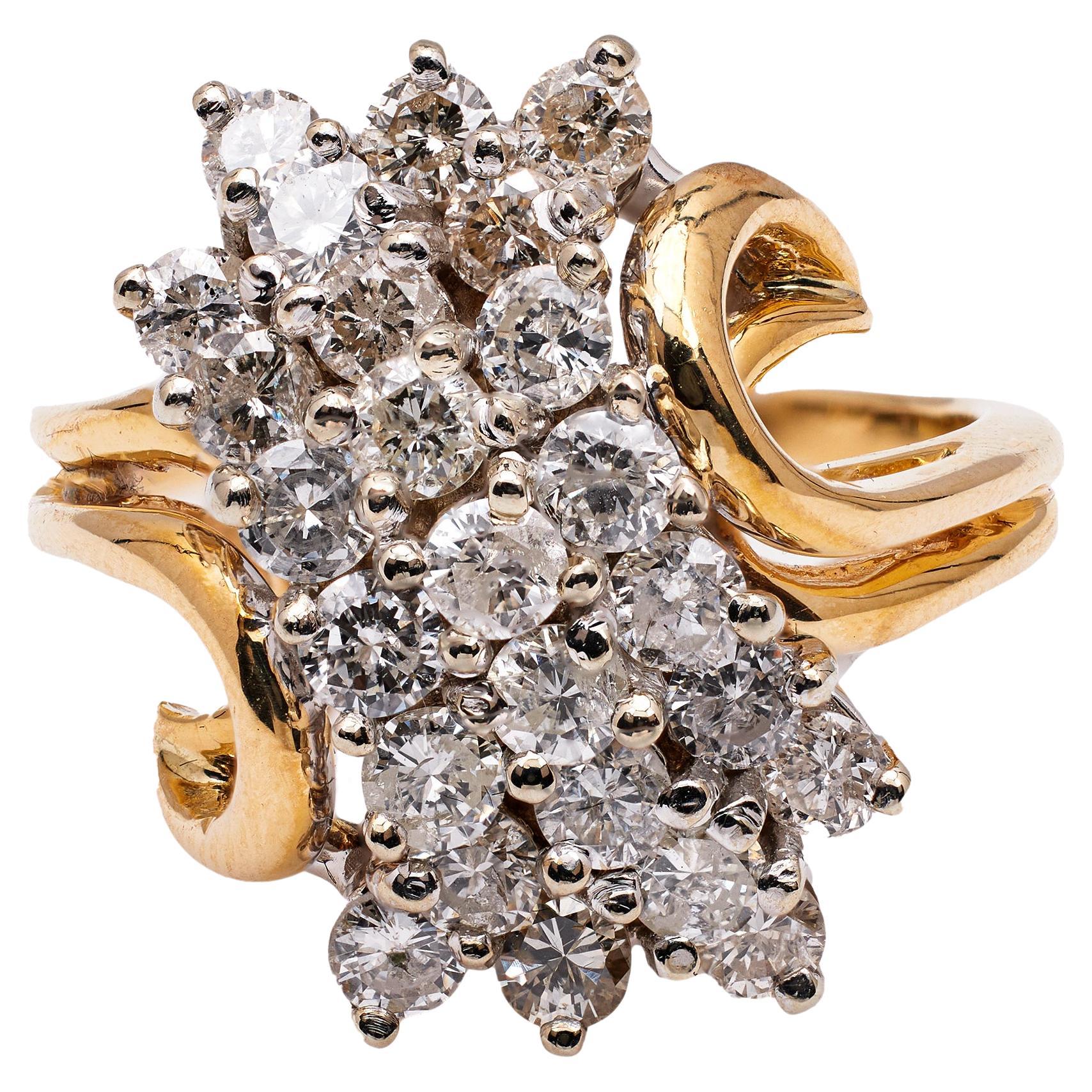 Mid Century Diamond 14k Gold Zwei-Ton-Cocktail-Ring im Angebot