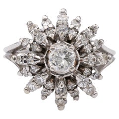 Vintage Mid-Century Diamond 14k White Gold Cluster Ring