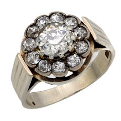 Anillo en racimo de oro blanco de 14k con diamantes de mediados de siglo
