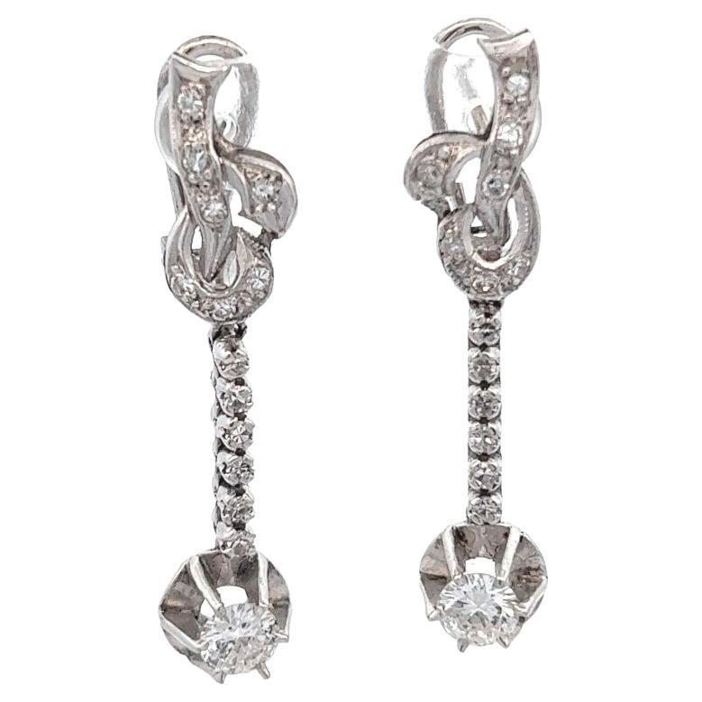 Mid Century Diamond 14k White Gold Drop Earrings