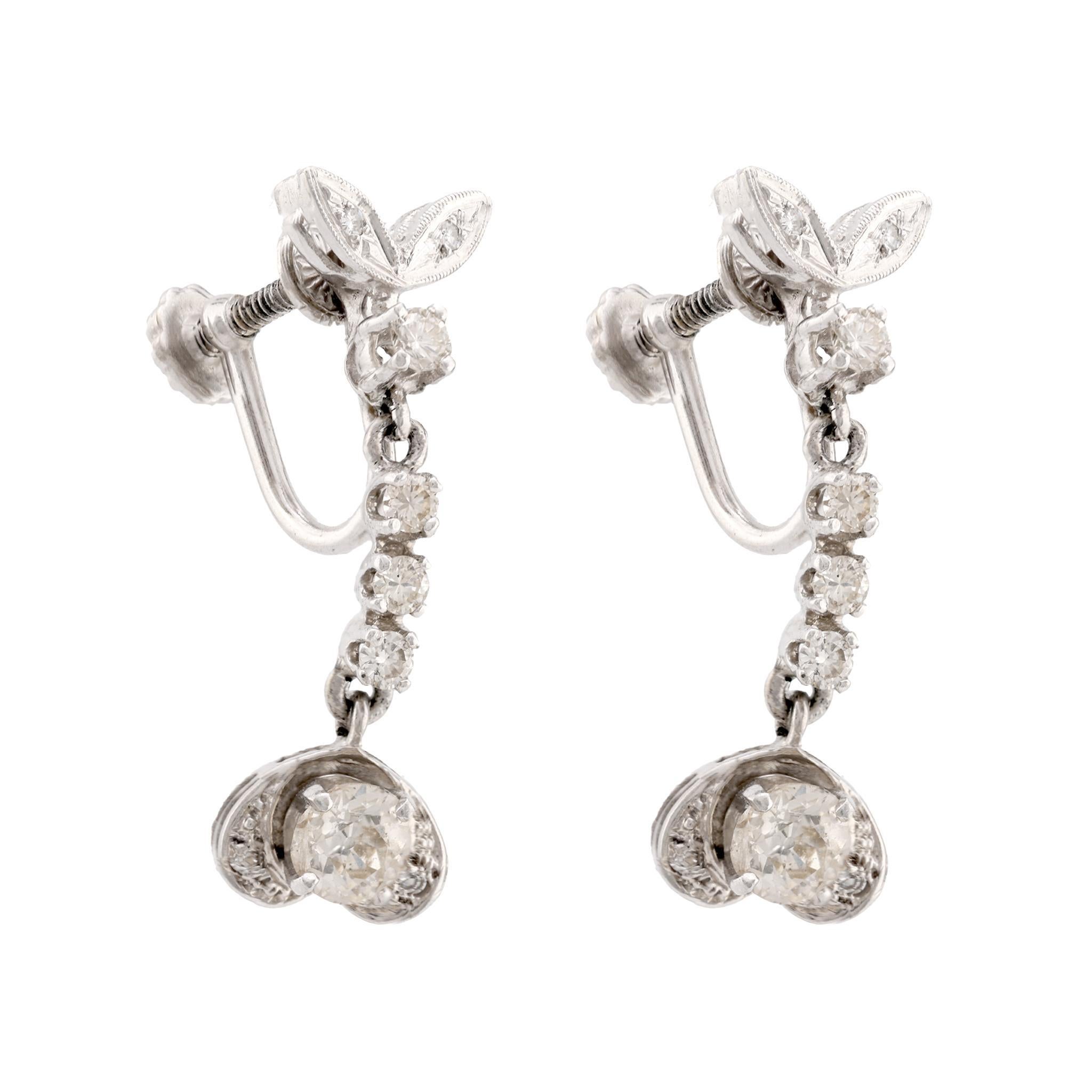 Modern Mid Century Diamond 14K White Gold Earrings