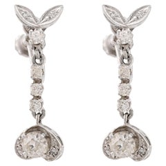 Mid Century Diamond 14K White Gold Earrings