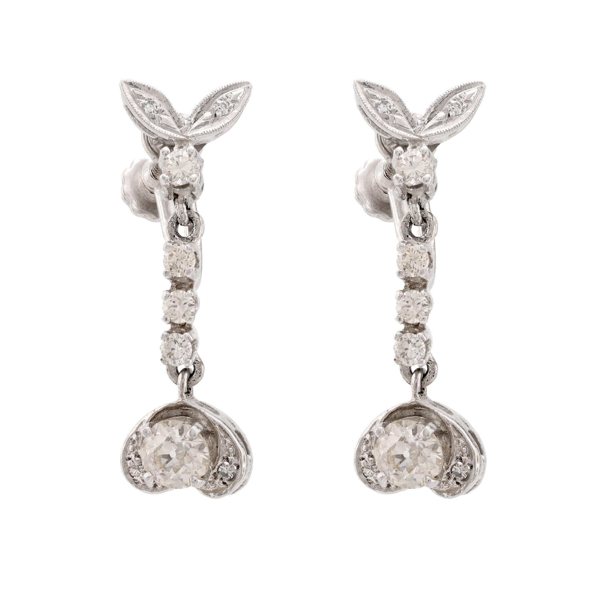 Boucles d'oreilles en or blanc 14K avec diamants du milieu du siècle en vente