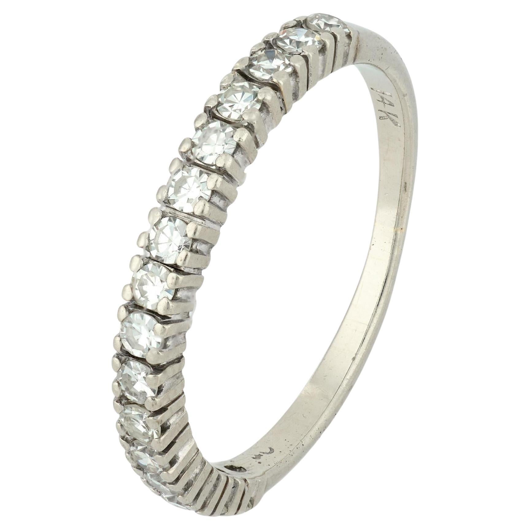 Mid Century diamond 14k white gold half eternity band For Sale