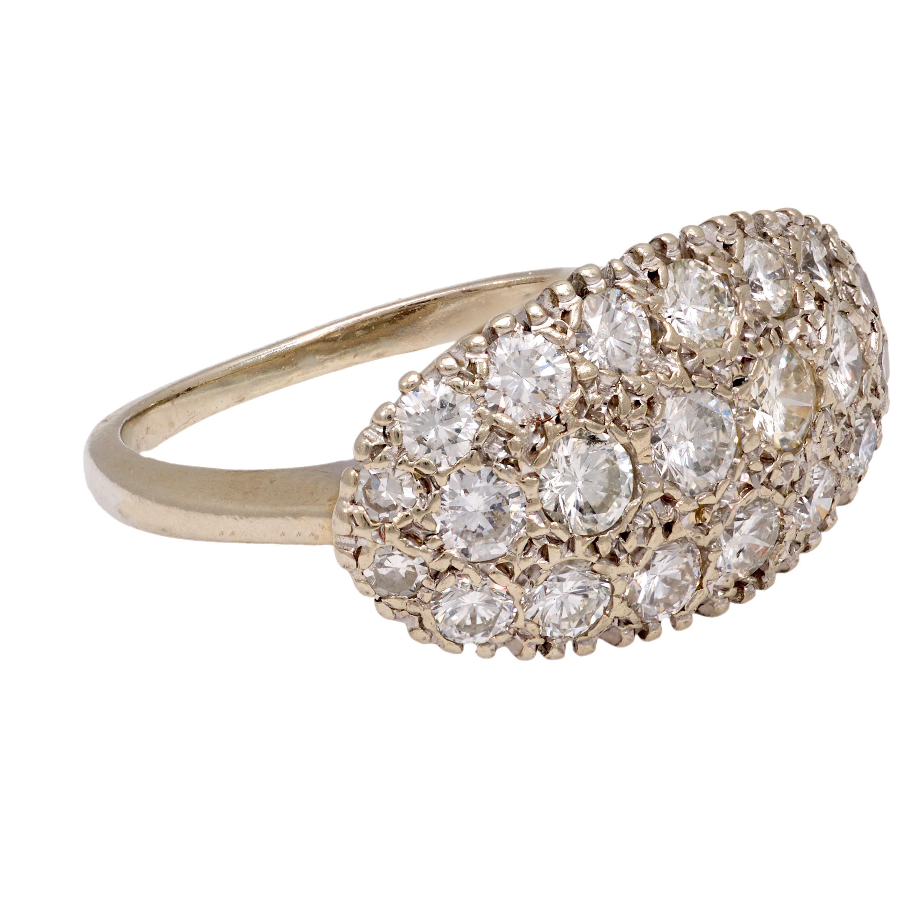 Mid Century diamond 14k white gold ring Moderno en venta