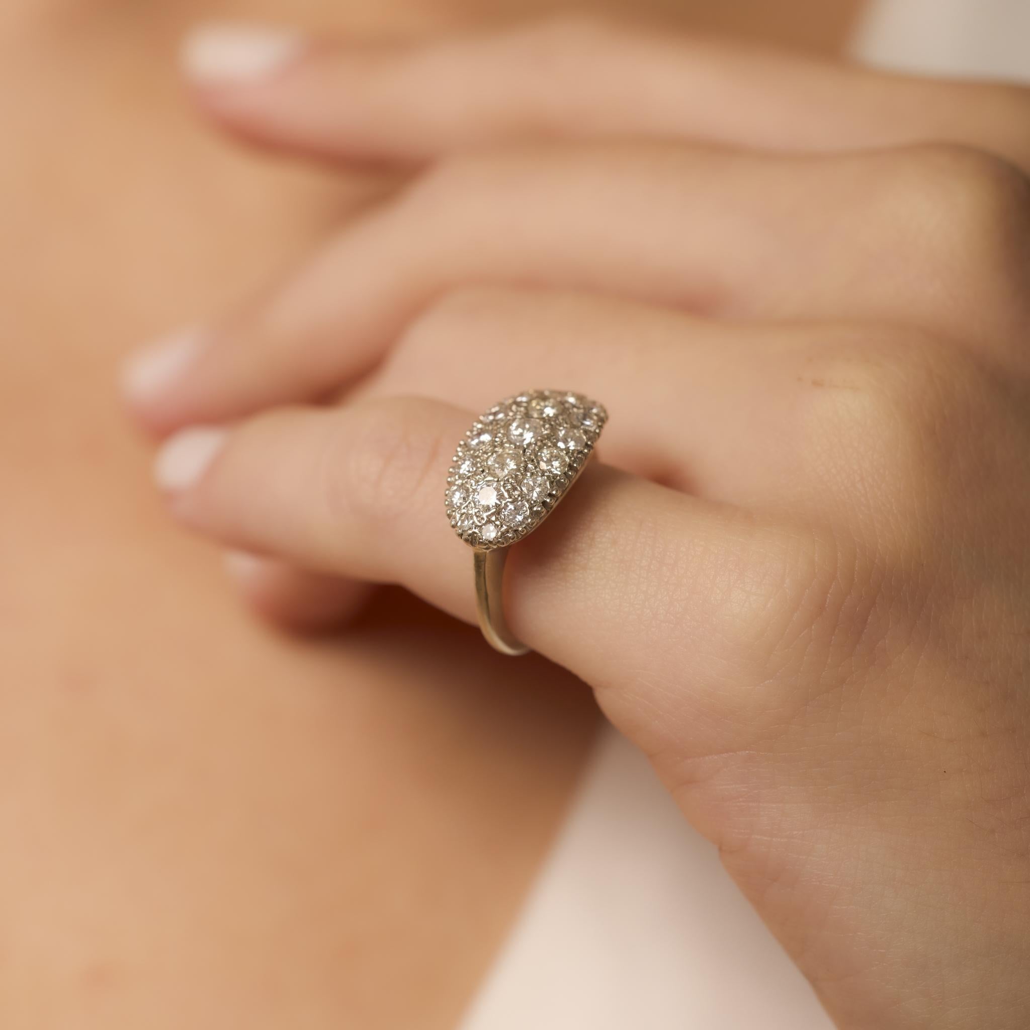 Mid Century diamond 14k white gold ring Corte brillante en venta