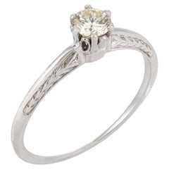 Mid Century diamond 14k white gold solitaire engagement ring