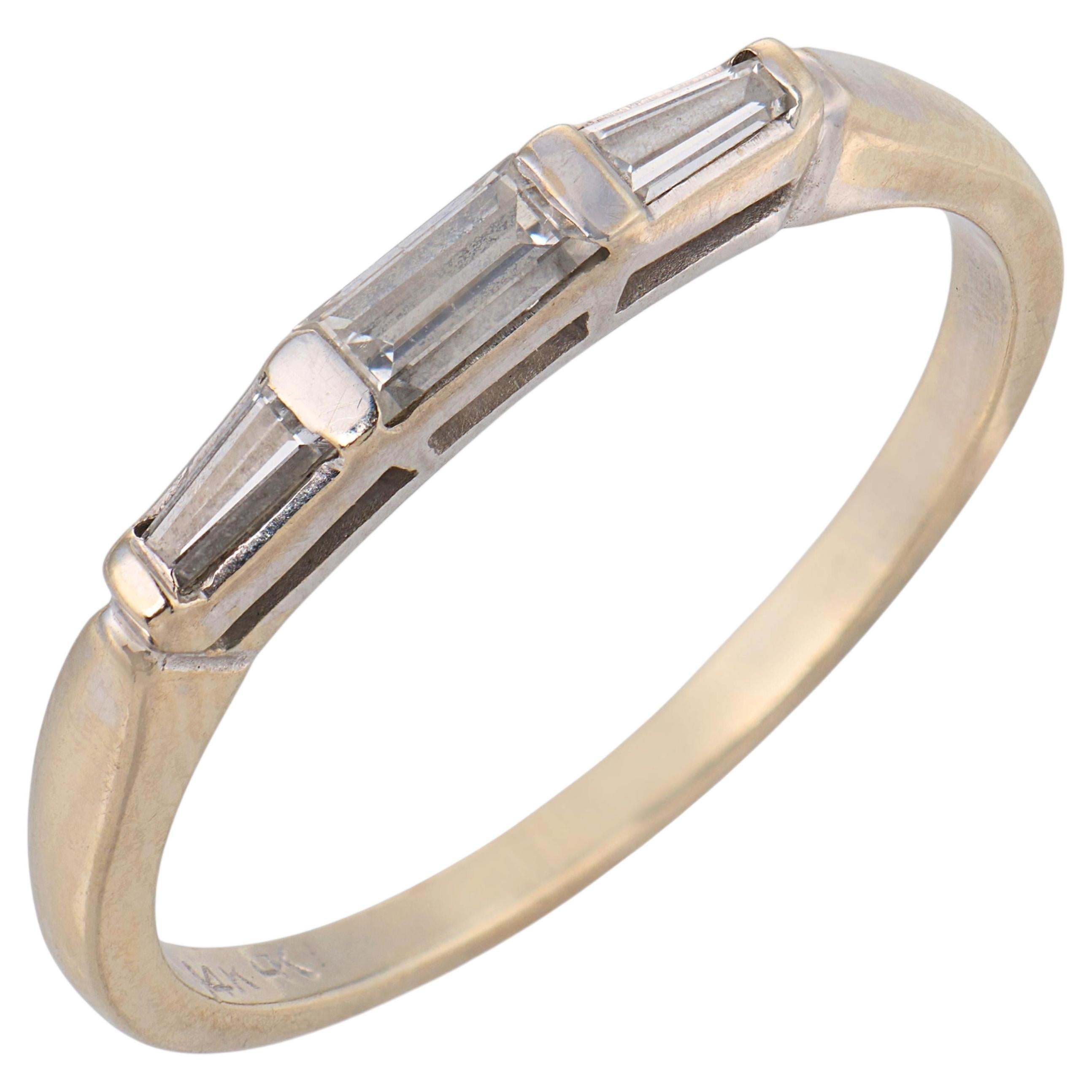Mid Century diamond 14k white gold stackable wedding band For Sale