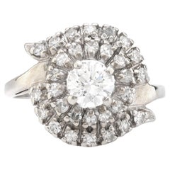 Mid Century diamond 14k white gold swirl ring