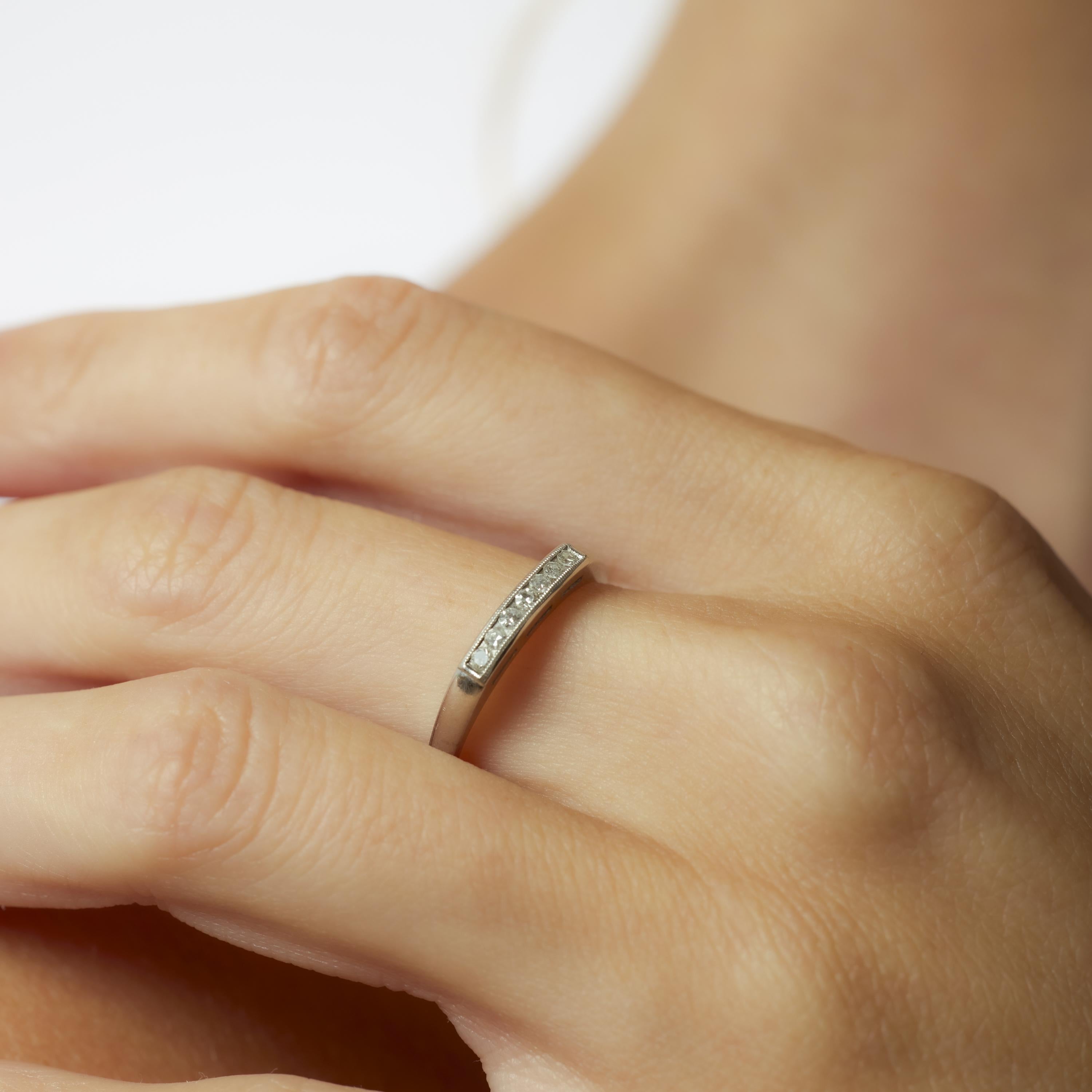 Single Cut Mid Century diamond 14k white gold wedding ring For Sale
