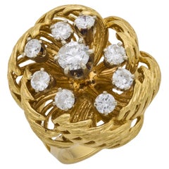 Bague de cocktail en or jaune 14k avec diamant du milieu du siècle