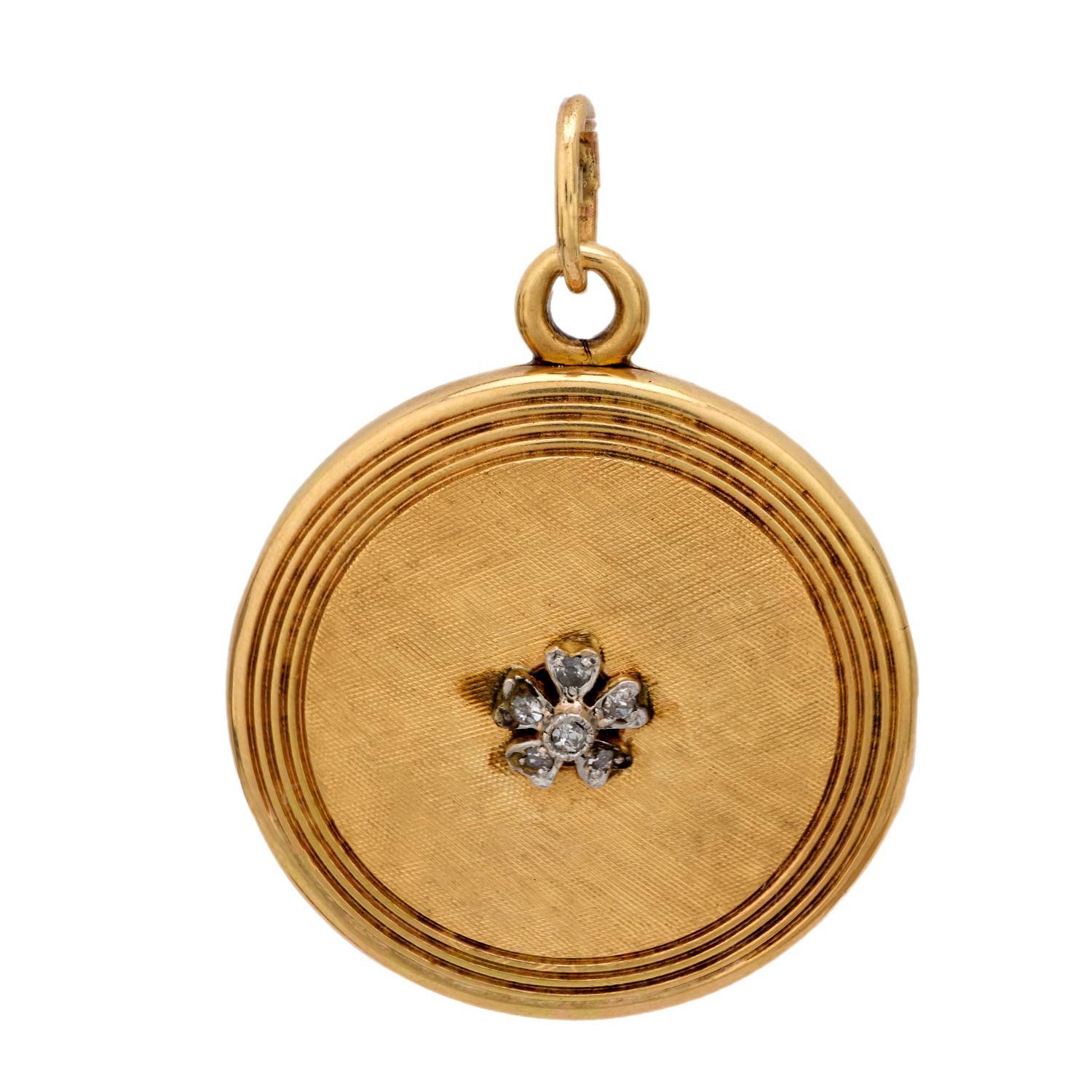 Mid Century Diamant 14k Gelbgold Medaillon-Anhänger