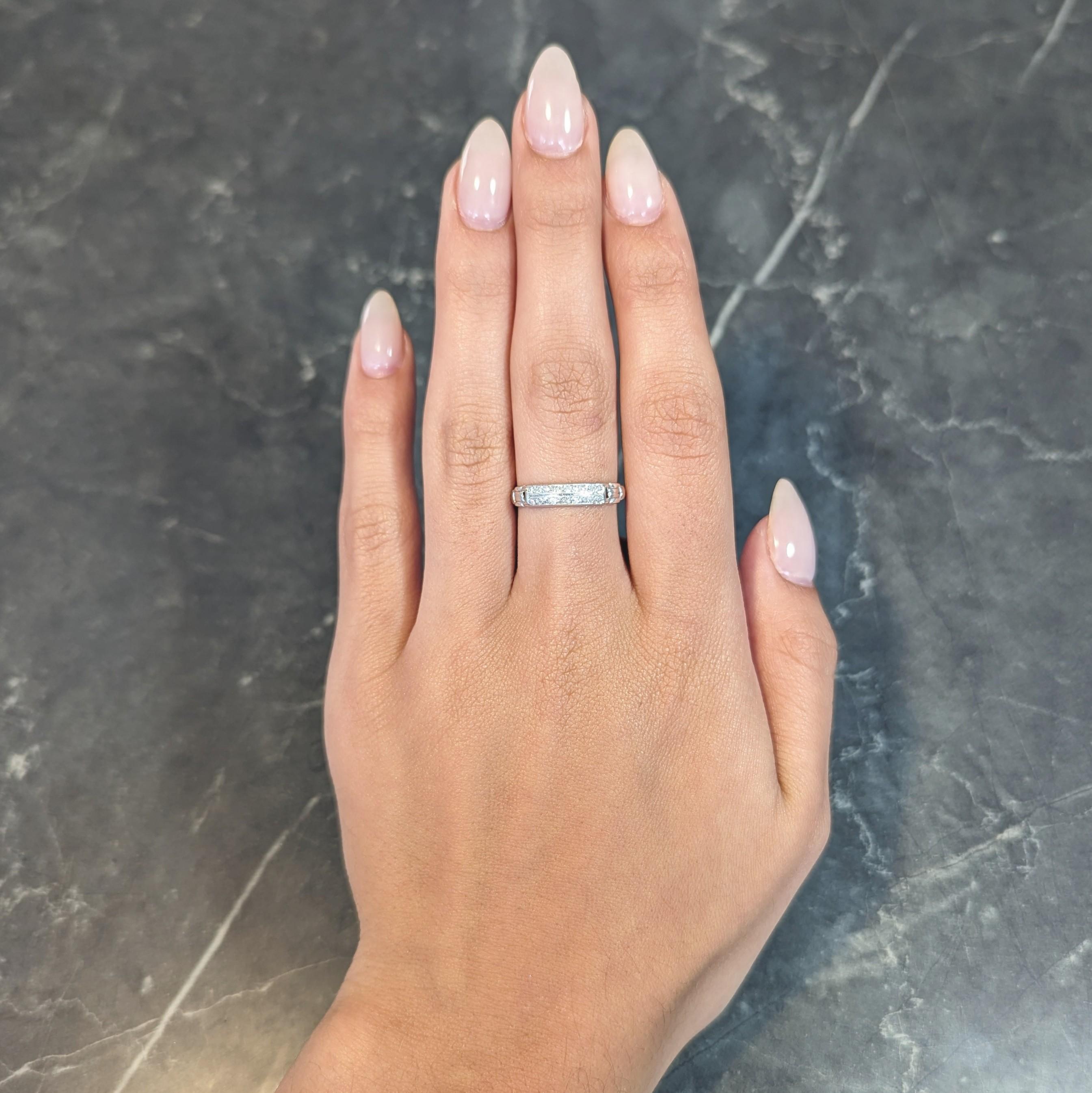 Single Cut Mid-Century Diamond 18 Karat White Gold Double Row Vintage Buckle Band Ring For Sale