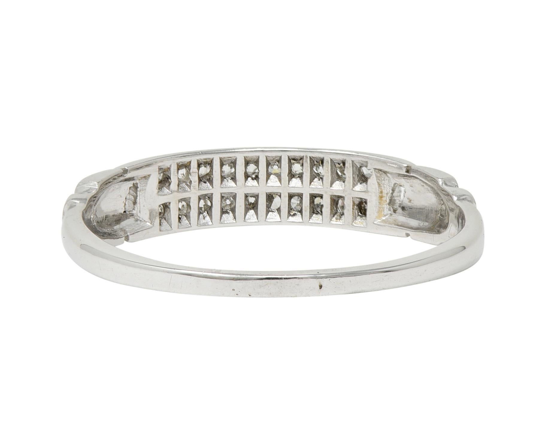 Women's or Men's Mid-Century Diamond 18 Karat White Gold Double Row Vintage Buckle Band Ring For Sale