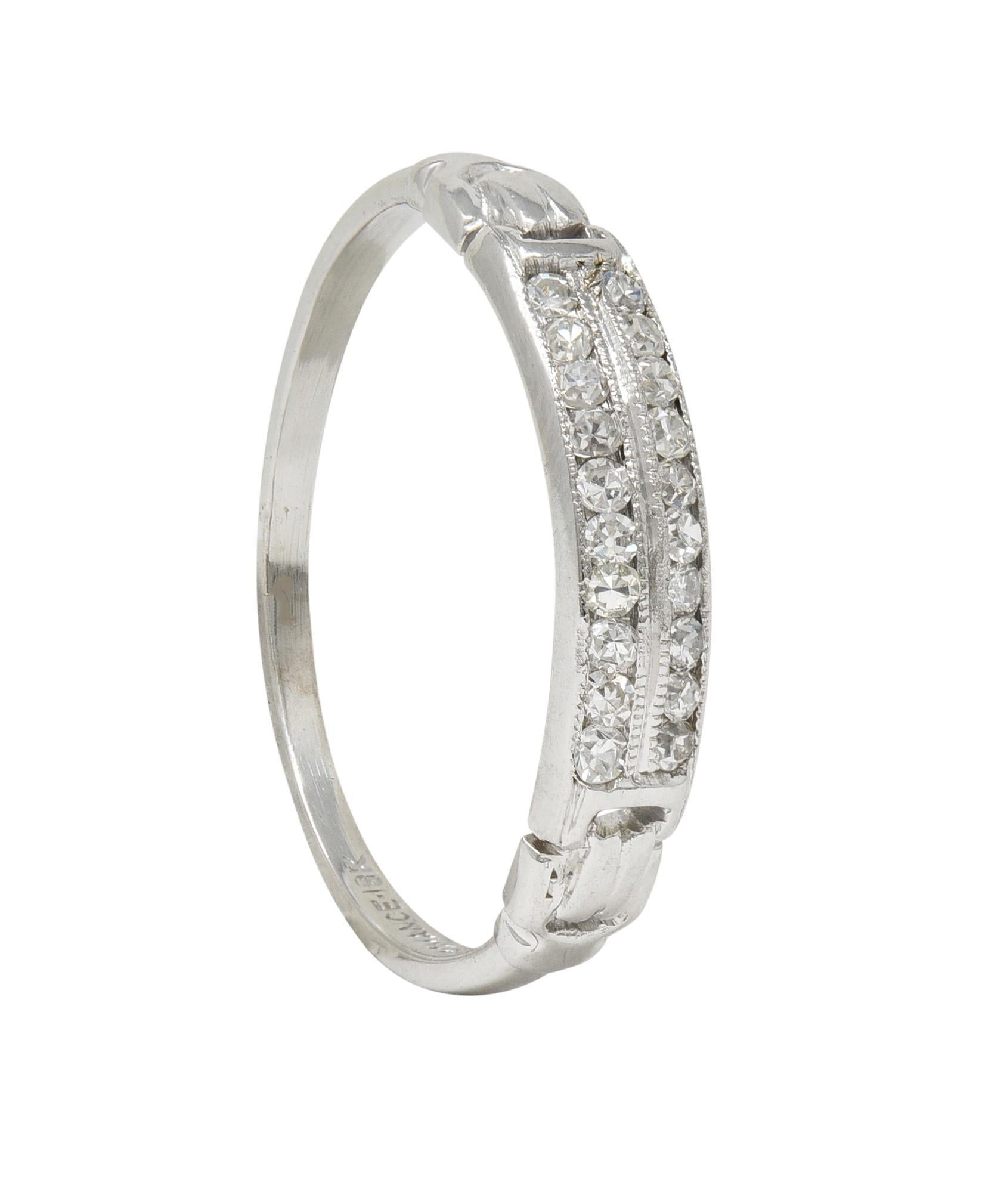 Mid-Century Diamond 18 Karat White Gold Double Row Vintage Buckle Band Ring For Sale 4