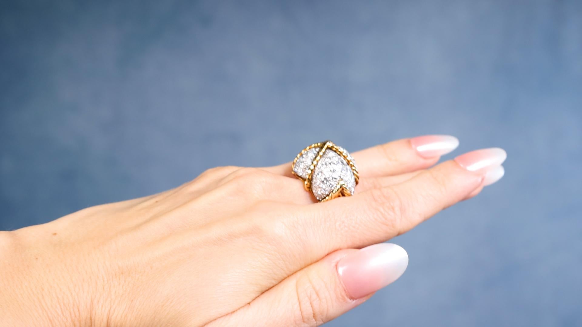 Brilliant Cut Mid-Century Diamond 18k Gold Bombe Ring For Sale