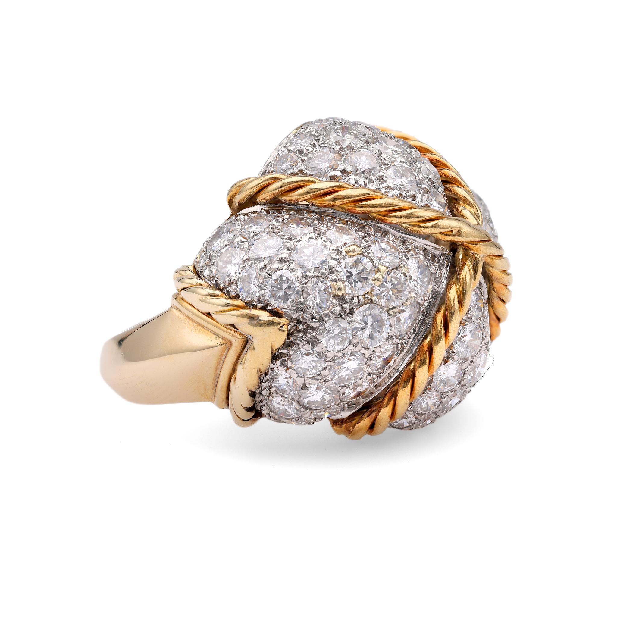 Mid-Century Diamond 18k Gold Bombe Ring In Good Condition For Sale In Beverly Hills, CA
