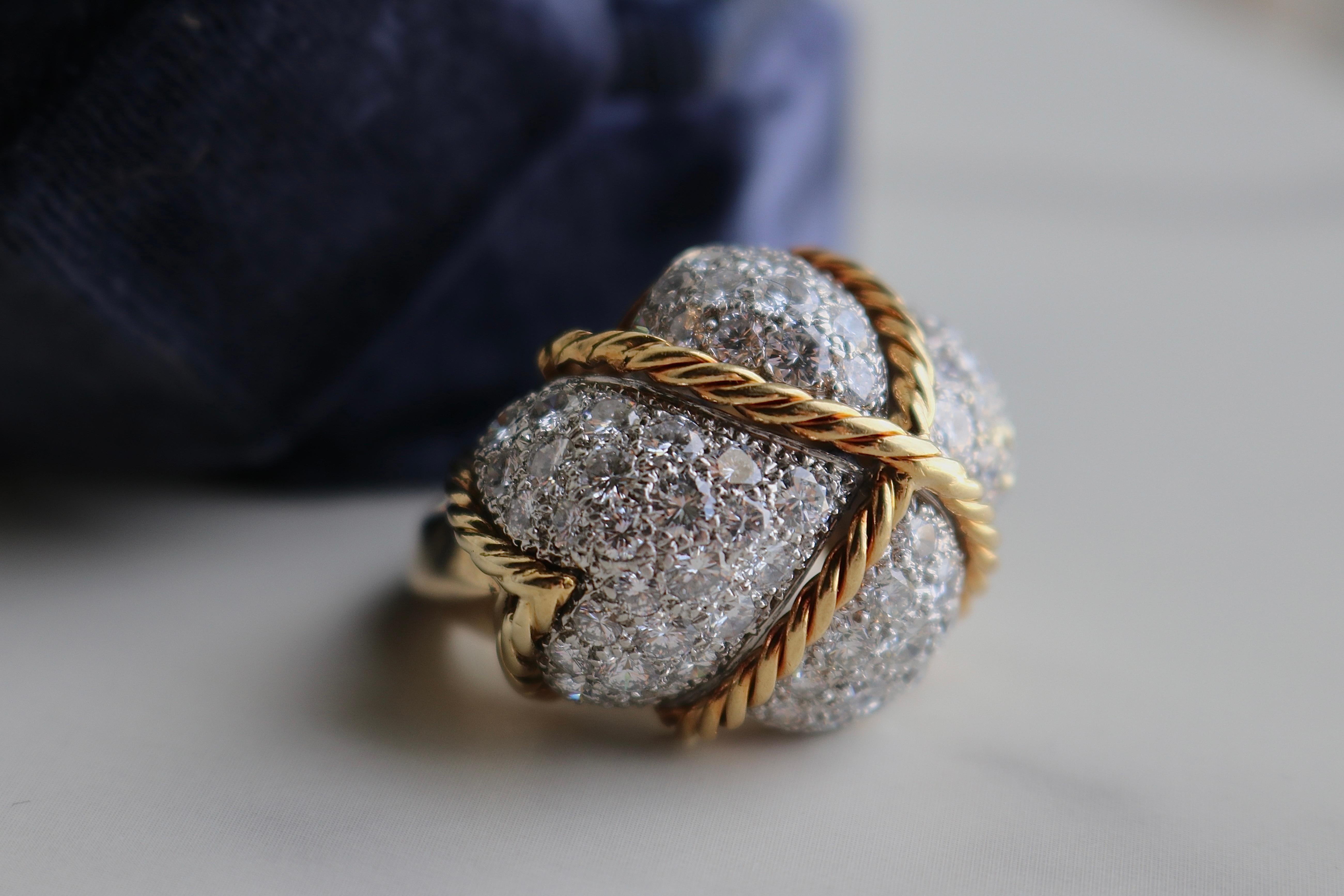 Women's or Men's Mid-Century Diamond 18k Gold Bombe Ring For Sale