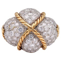 Retro Mid-Century Diamond 18k Gold Bombe Ring