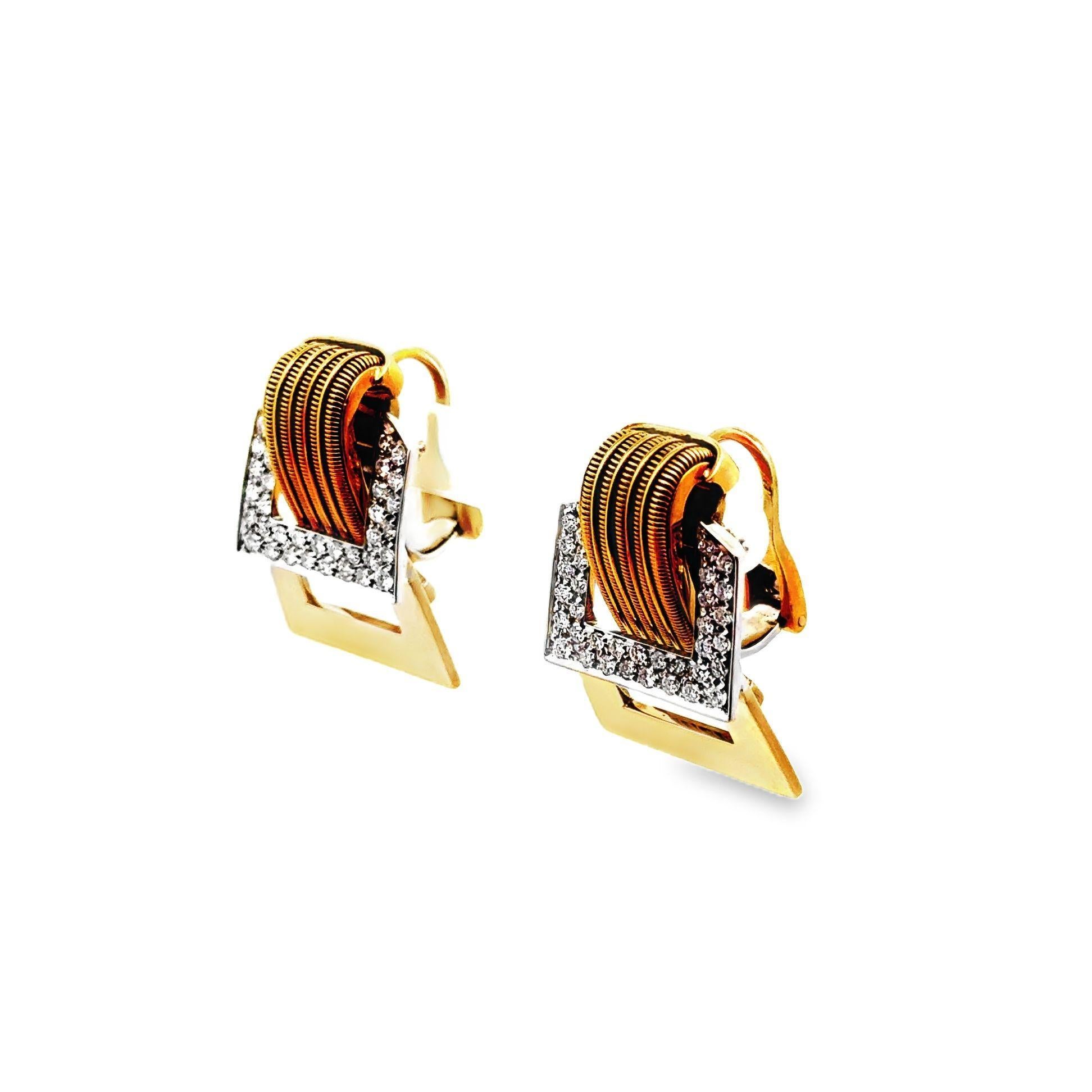 Diamant-Ohrringe aus der Jahrhundertmitte, 18k Gold, zweifarbig, CIRCA 1960er Jahre (Zeitgenössisch) im Angebot
