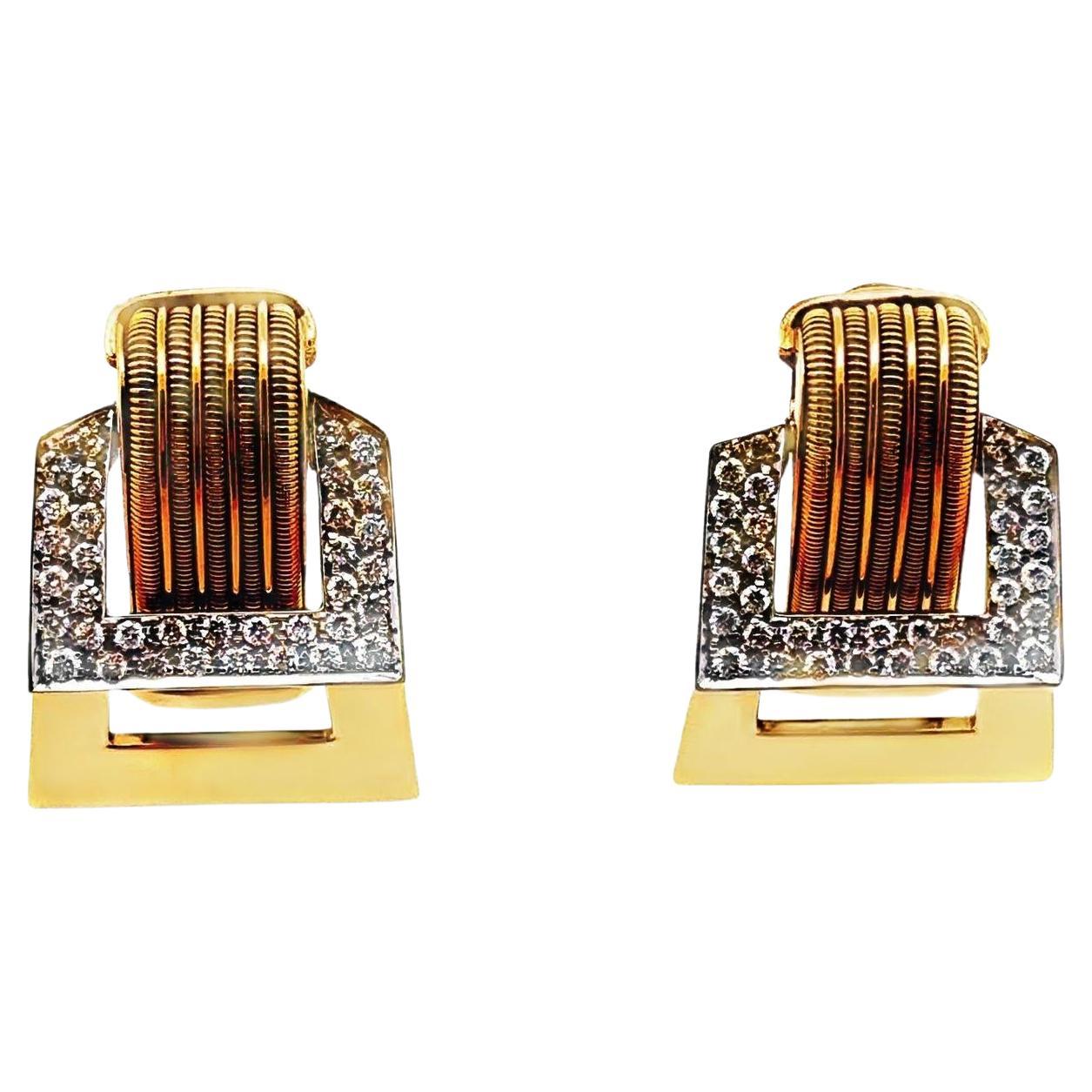 Mid-Century Diamond 18k Gold Two-Tone Earrings, Circa 1960’s