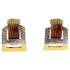 Mid-Century Diamond 18k Gold Two-Tone Earrings, Circa 1960’s