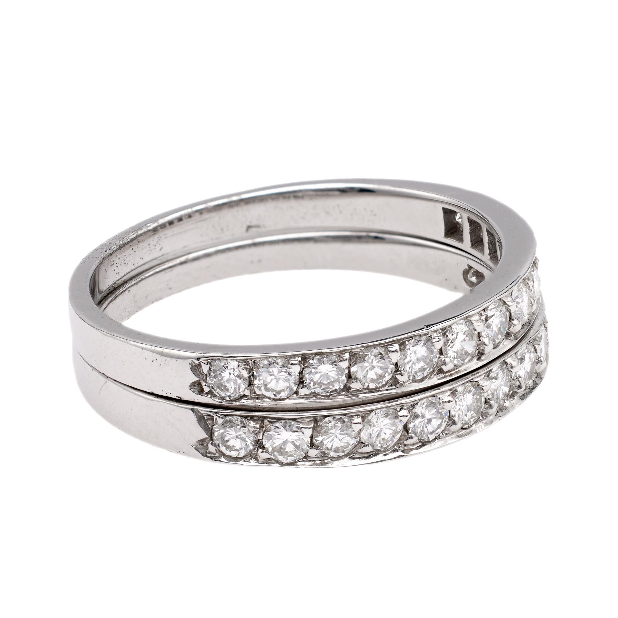 Women's or Men's Mid-Century Diamond 18k White Gold Band Ring Set For Sale