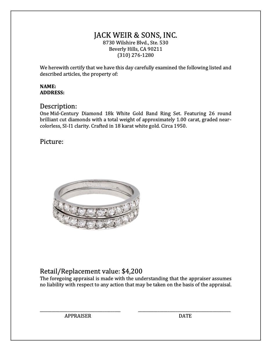 Mid-Century Diamond 18k White Gold Band Ring Set For Sale 2