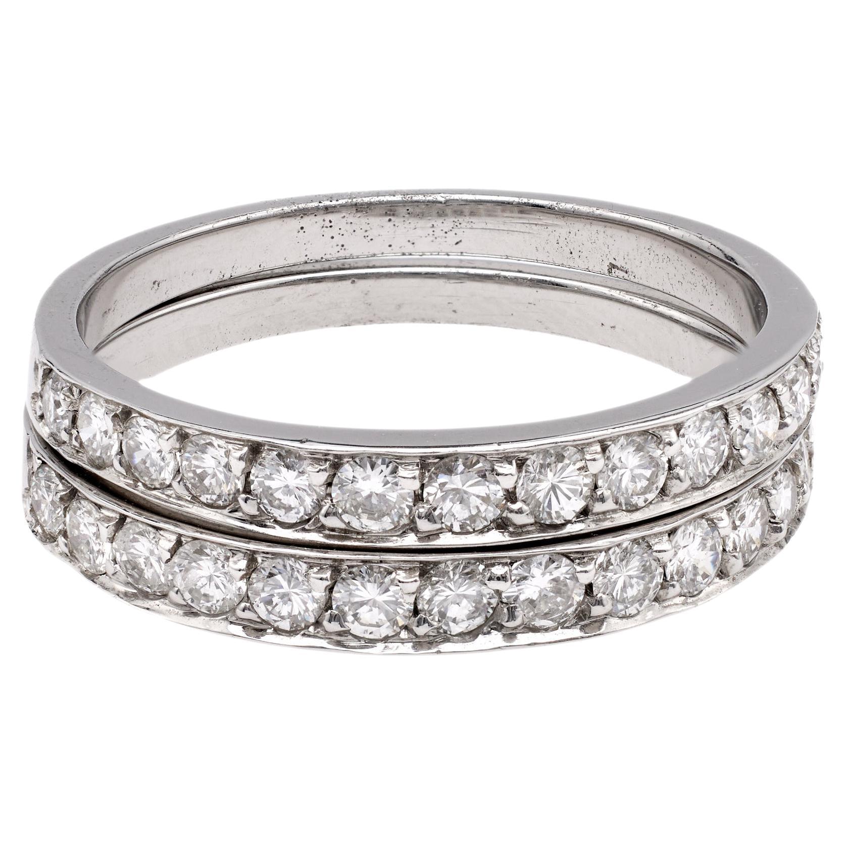 Mid-Century Diamond 18k White Gold Band Ring Set For Sale