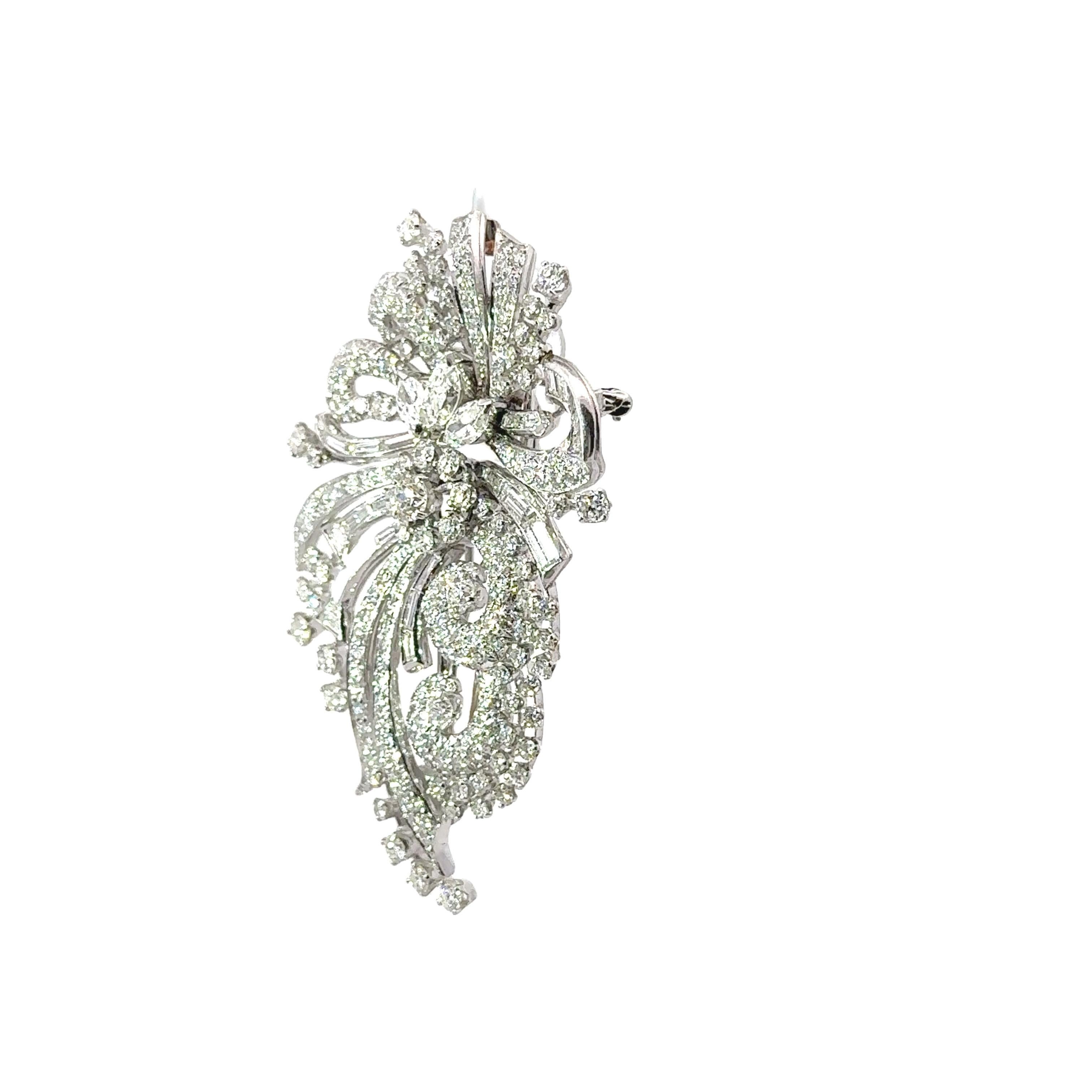 Contemporary Mid-Century Diamond 18k White Gold Floral Spray Double-Clip Brooch For Sale